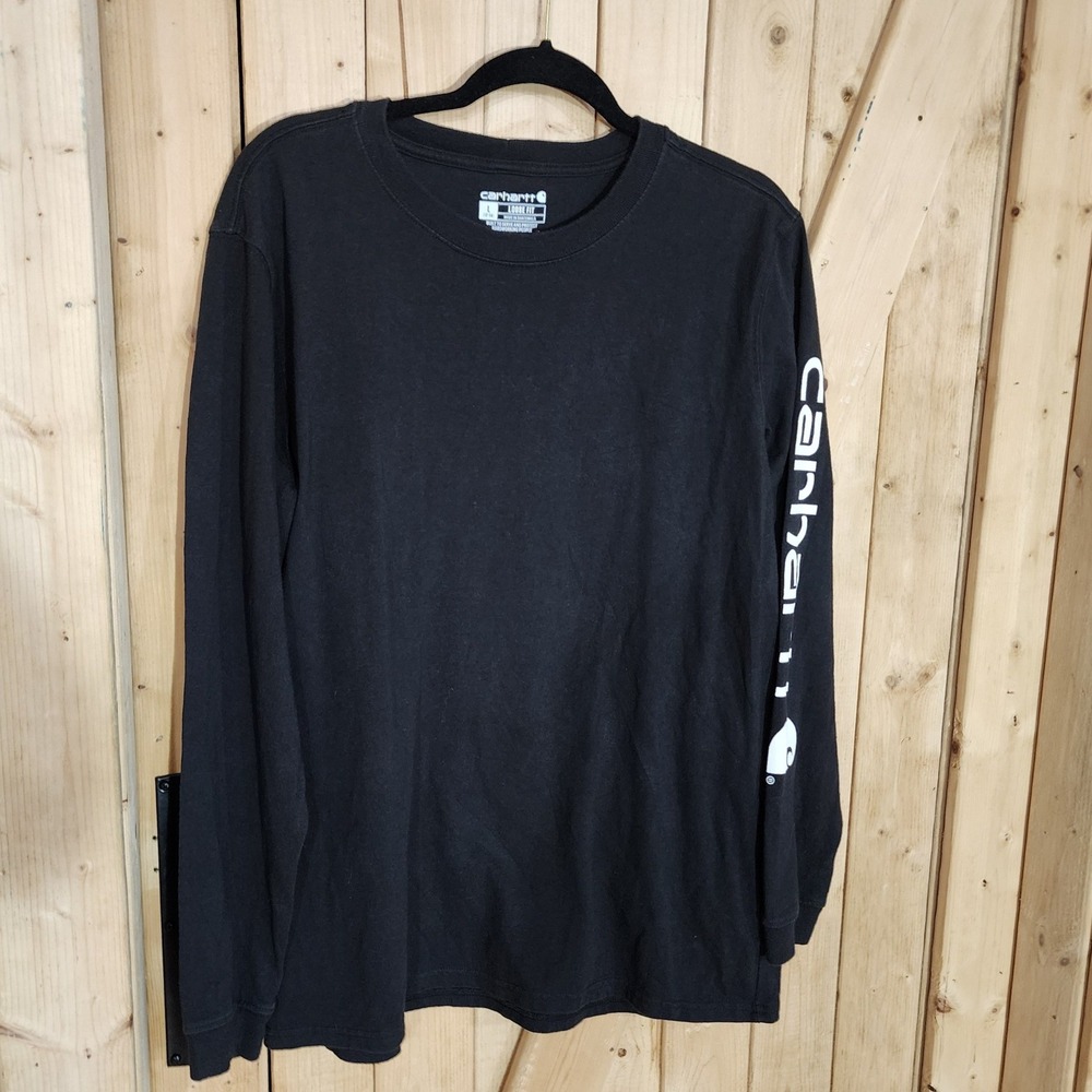 Carhartt Boys Black Long Sleeve Graphic T-Shirt Loose Fit Size L 12-14 103401